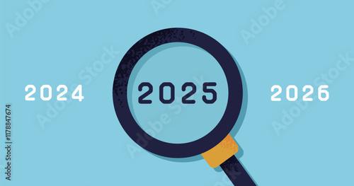 2025年をテーマにしたデザイン | 時間と目標のイメージイラスト ( ベクター背景素材 アイキャッチ )