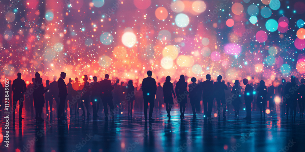 A breathtaking view of numerous silhouettes under a sky filled with magical sparkling lights. A breathtaking view of numerous silhouettes under a sky filled with magical sparkling lights.
