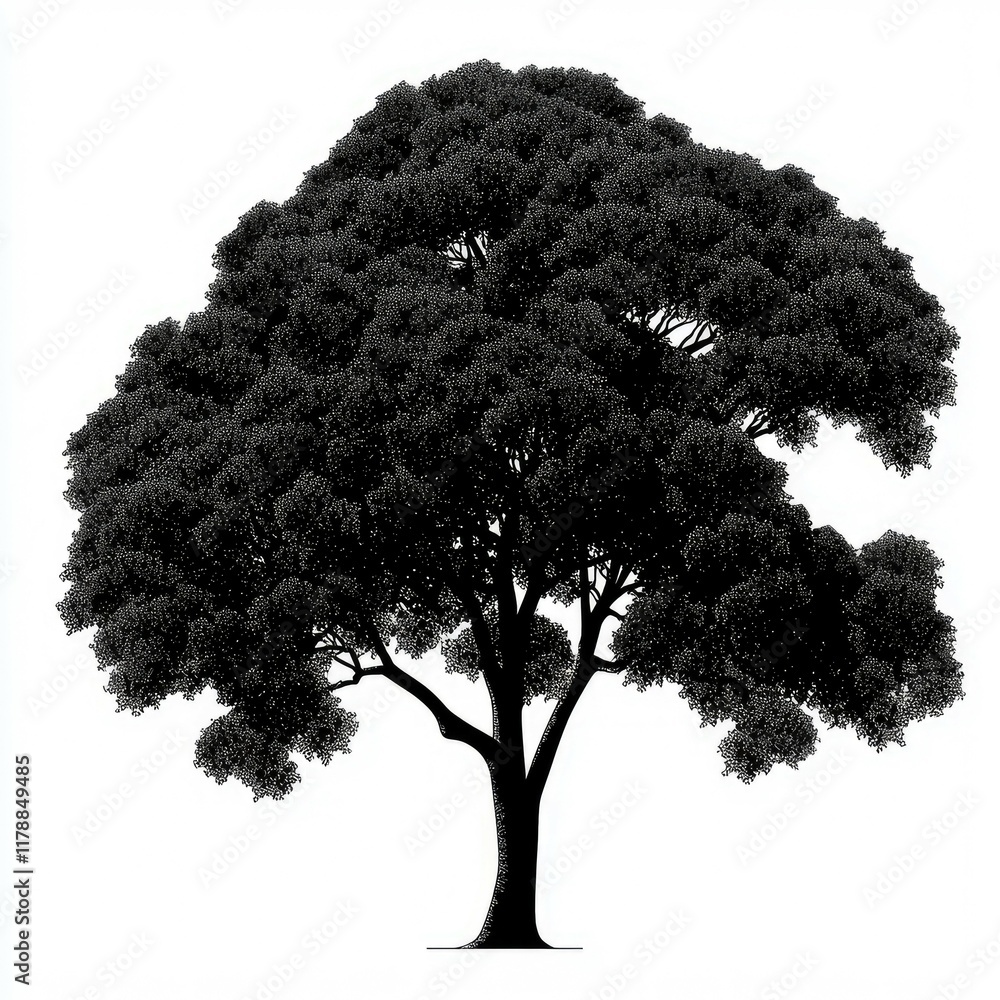Fototapeta premium Majestic Tree Silhouette: A Black and White Botanical Illustration