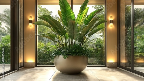 Large Tropical Plant in Modern Interior Setting photo