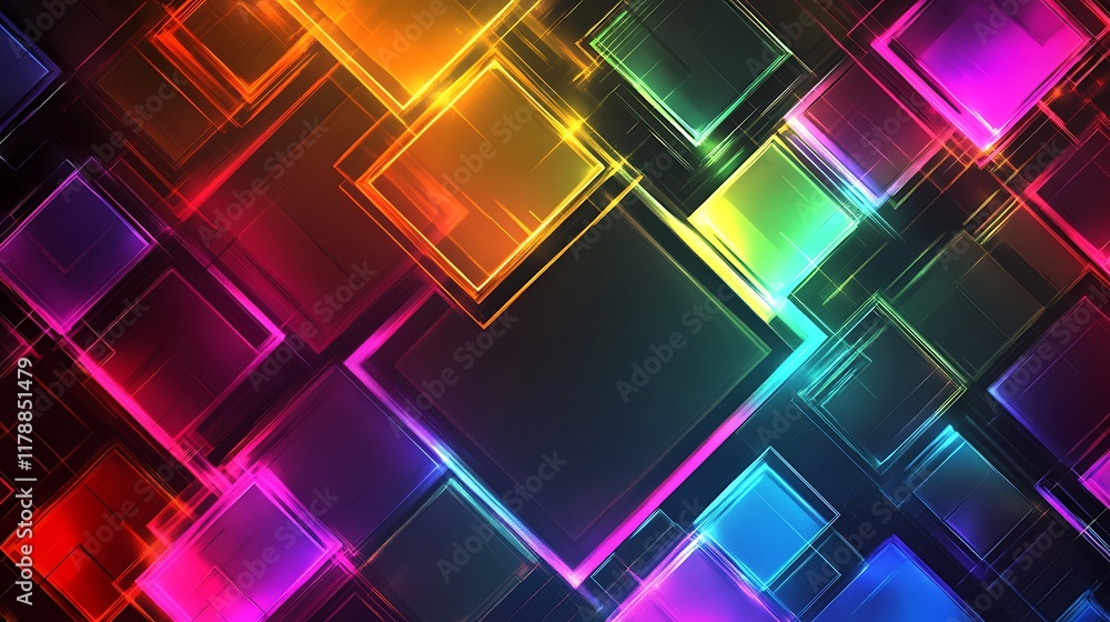 Abstract Neon Squares Geometric Design Background Abstract Neon Squares Geometric Design Background