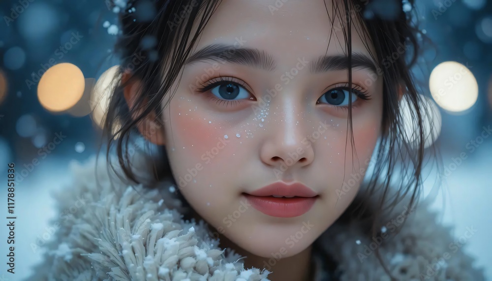 close up face women winter snow close up face women winter snow