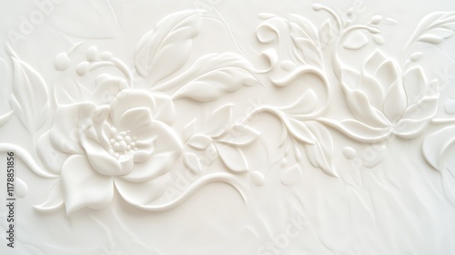 White Floral Relief Design Intricate Pattern Texture