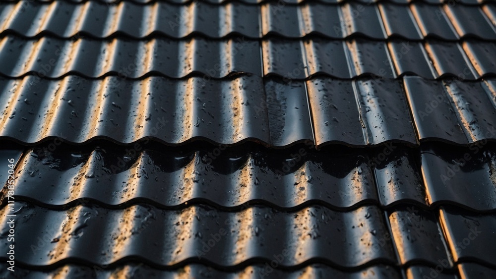 Black ceramic roof tiles that are seamless and patterned to highlight their texture and shiny finish Black ceramic roof tiles that are seamless and patterned to highlight their texture and shiny finish