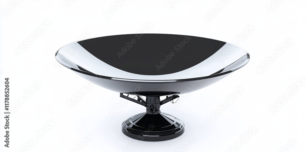 High-resolution image of a modern black and silver satellite dish, perfect for technology and communication themes. High-resolution image of a modern black and silver satellite dish, perfect for technology and communication themes.