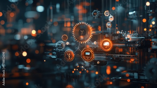 Wallpaper Mural Futuristic digital ecosystem visualization advanced technology hub gigapixel artwork neon environment close-up perspective innovation concept for enhanced seo impact Torontodigital.ca