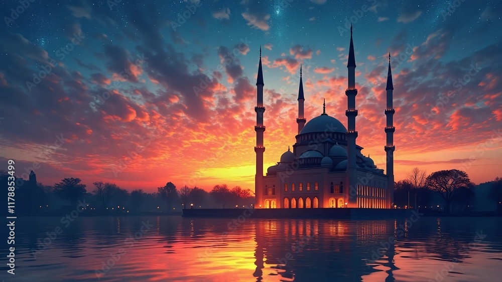 Naklejka premium sunset at the mosque