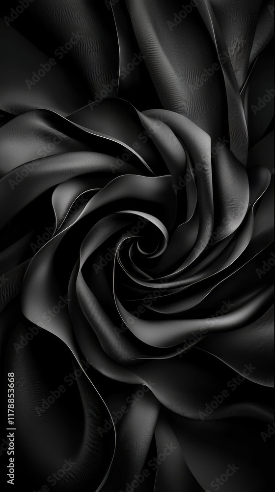Obraz premium Abstract Black Swirling Fabric Texture Dark Elegant Rose like Design Dramatic Luxurious Background