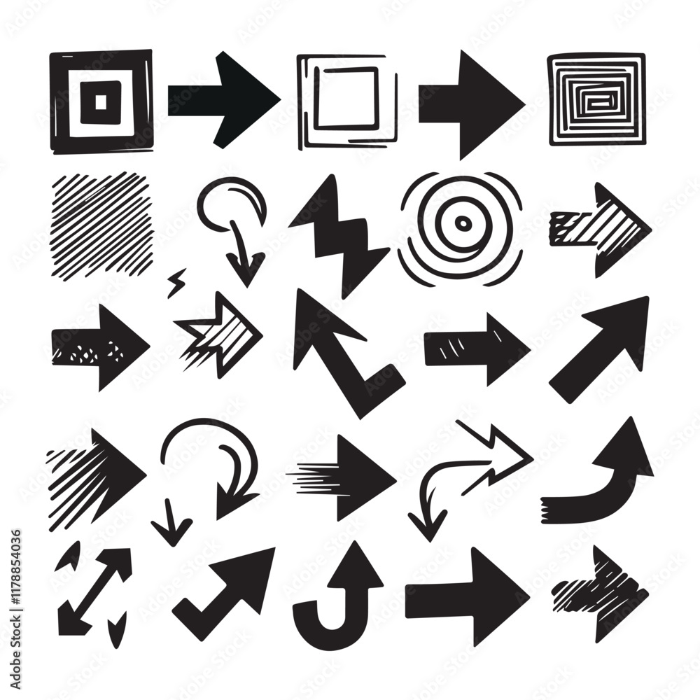 Hand drawn creative geometric pointing outline shapes and doodle frames illustration set arrow Hand drawn creative geometric pointing outline shapes and doodle frames illustration set arrow