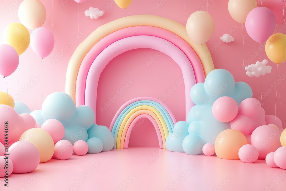 A colorful room with a rainbow and clouds A colorful room with a rainbow and clouds