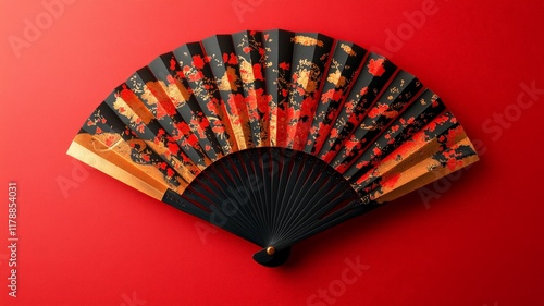 traditional japanese old rich fan on the red background photo