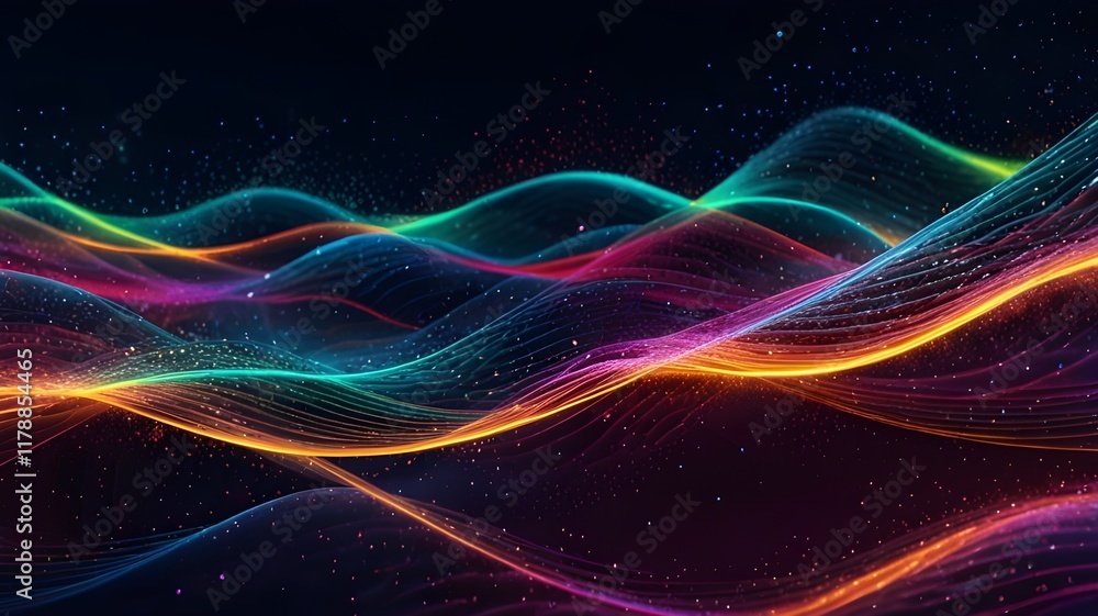 vibrant neon waves with glittering particles background
vibrant neon waves with glittering particles background