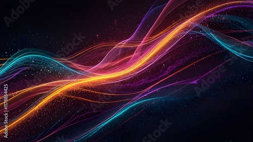 Wallpaper Mural vibrant neon waves with glittering particles background Torontodigital.ca