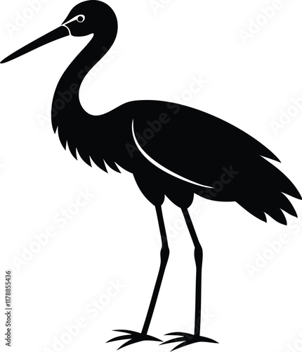 Stork bird silhouette vector, bird silhouette, stork bird black icon vector