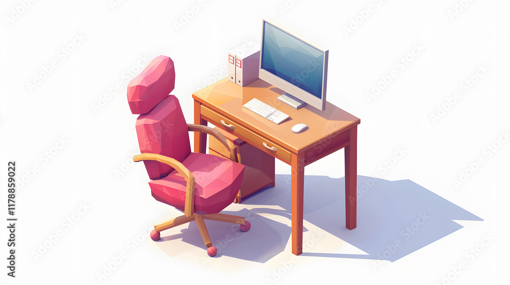 Chair and Desk streaming icon isometric 3D Chair and Desk streaming icon isometric 3D
