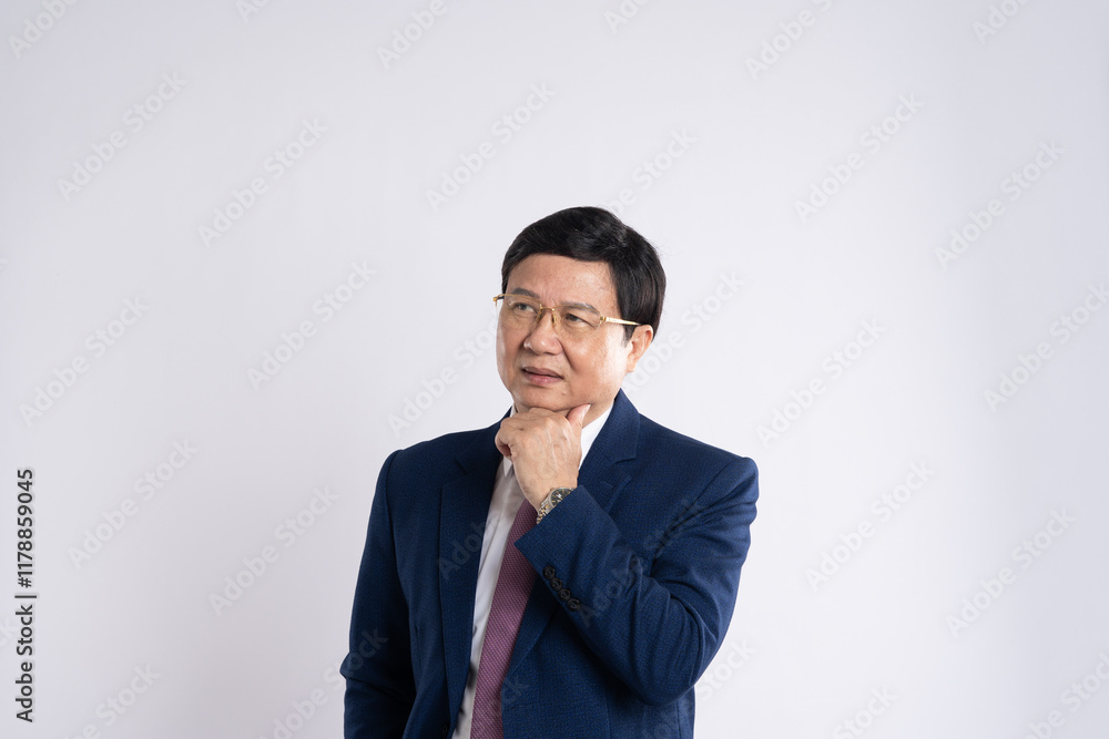 portrait of elderly asian businessman posing on white background portrait of elderly asian businessman posing on white background