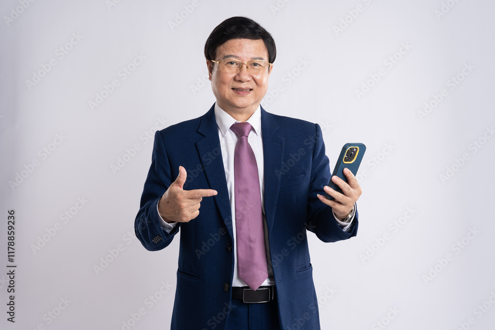 portrait of elderly asian businessman posing on white background portrait of elderly asian businessman posing on white background