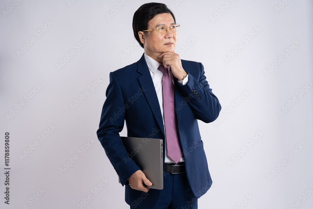 portrait of elderly asian businessman posing on white background portrait of elderly asian businessman posing on white background