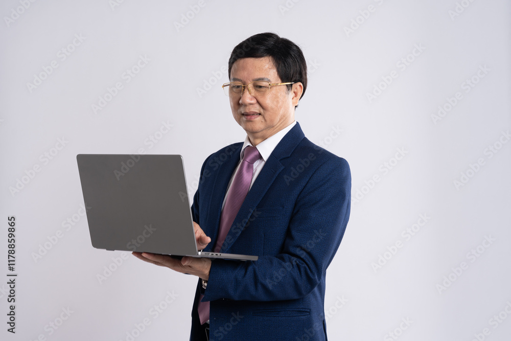 portrait of elderly asian businessman posing on white background portrait of elderly asian businessman posing on white background