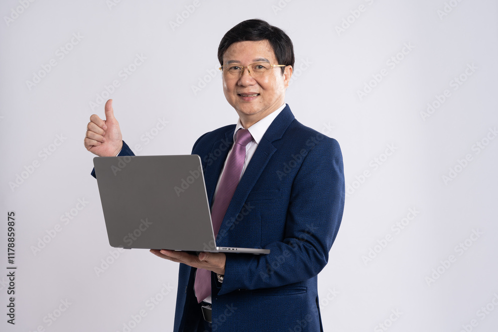 portrait of elderly asian businessman posing on white background portrait of elderly asian businessman posing on white background