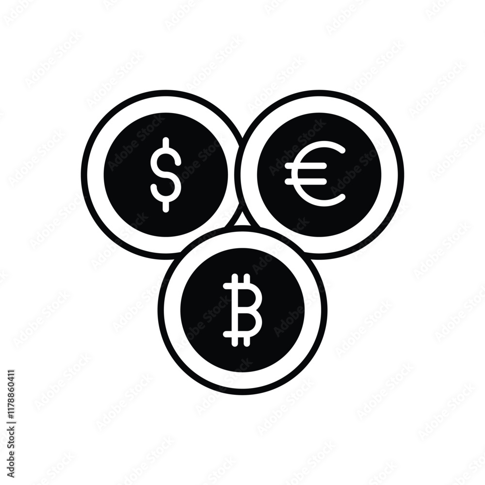 Currency Symbols icon isolated on a white background. Vector illustration. Currency Symbols icon isolated on a white background. Vector illustration.
