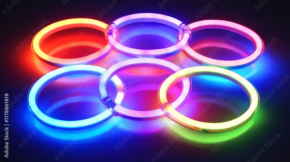Interlinked Neon Rings Displaying Vibrant Colors Interlinked Neon Rings Displaying Vibrant Colors