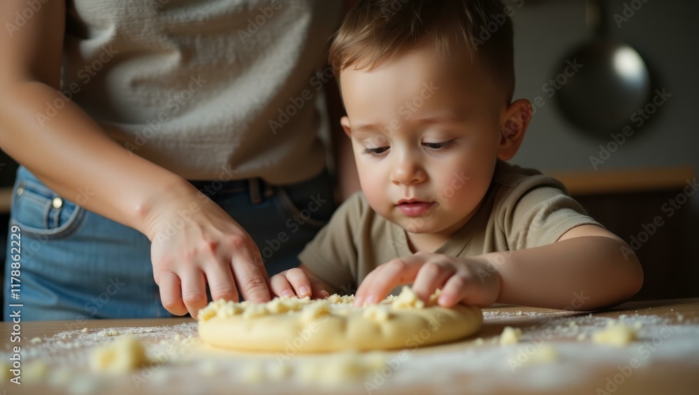 Mother showing her son how to crack egg skillfully without making mess, Professional stock photo, AI generated photograph Mother showing her son how to crack egg skillfully without making mess, Professional stock photo, AI generated photograph