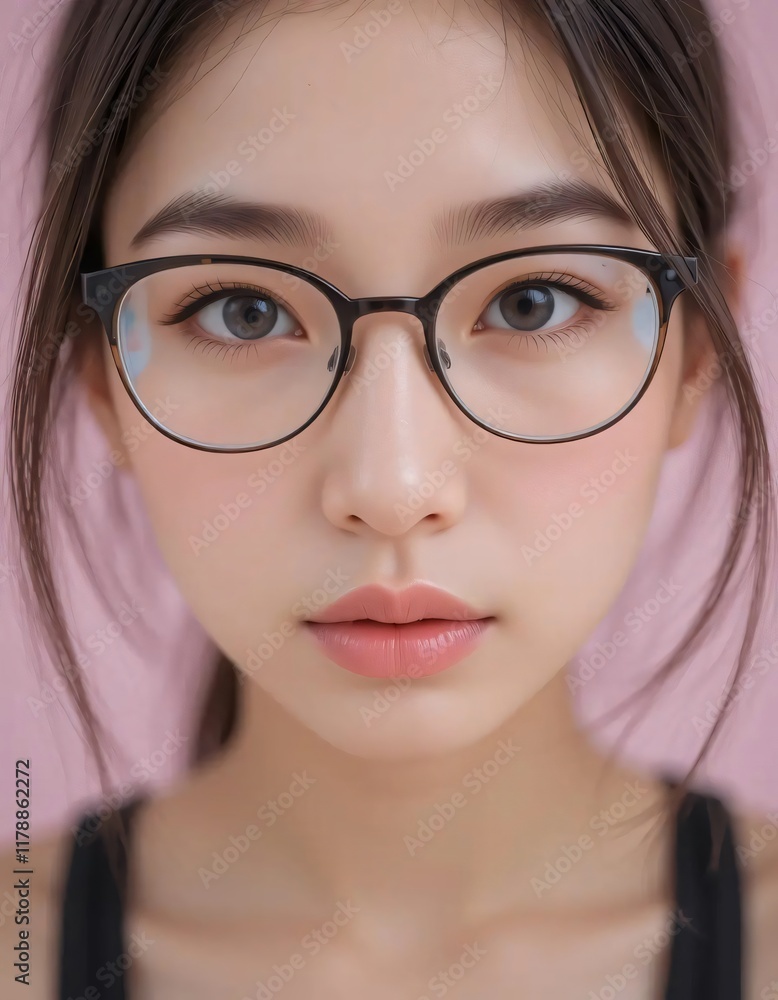 close up face asian women wear glasses close up face asian women wear glasses