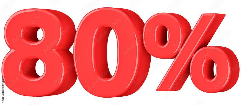 80 Percent Off Sale Number Red 3D illustration 80 Percent Off Sale Number Red 3D illustration