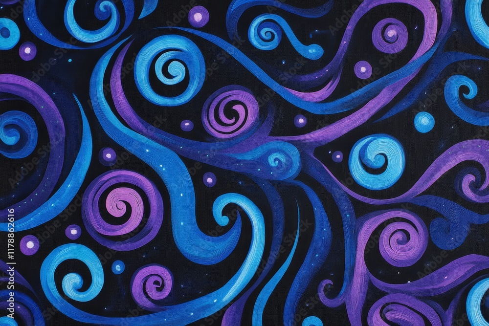 Colorful Swirling Patterns in Blue and Purple on Dark Background Colorful Swirling Patterns in Blue and Purple on Dark Background