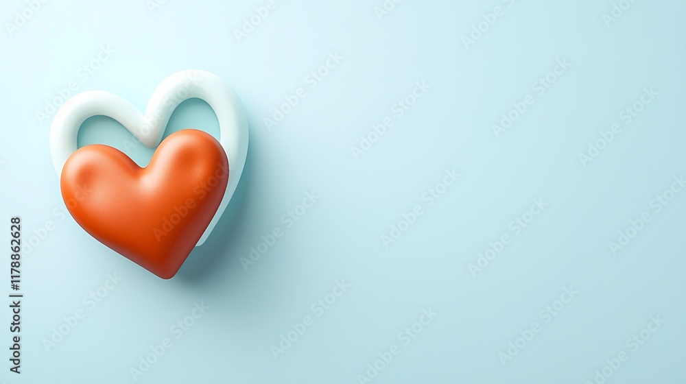 Minimalist graphic design of two interlocked red heart shapes in a stylized minimalist composition against a soft blue background Elegant and abstract representation of romance passion and emotion Minimalist graphic design of two interlocked red heart shapes in a stylized minimalist composition against a soft blue background Elegant and abstract representation of romance passion and emotion