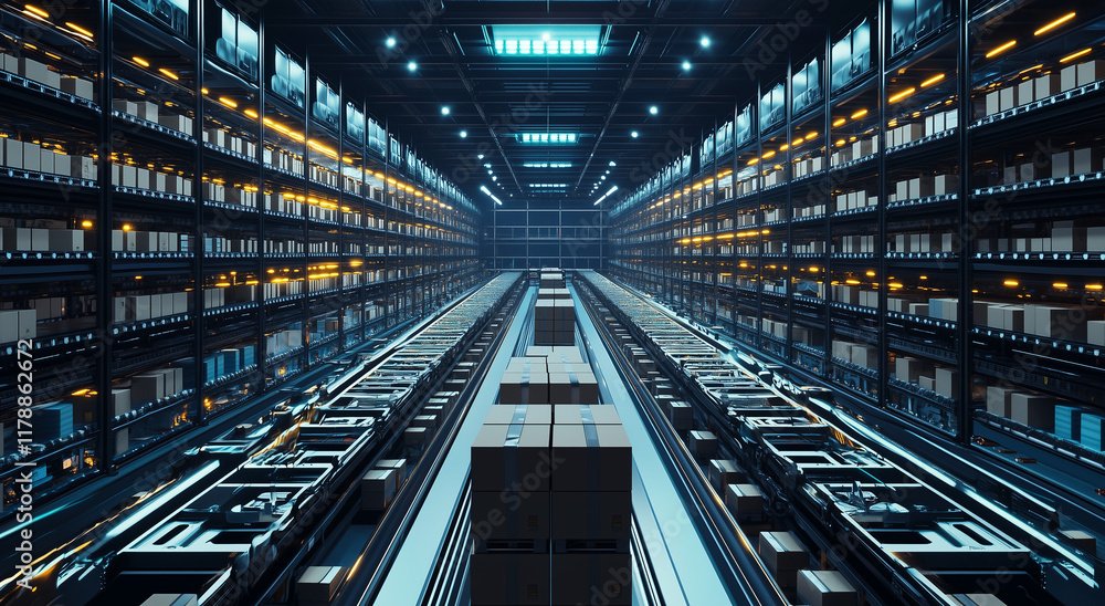 Obraz premium Dark warehouse for parcels storage