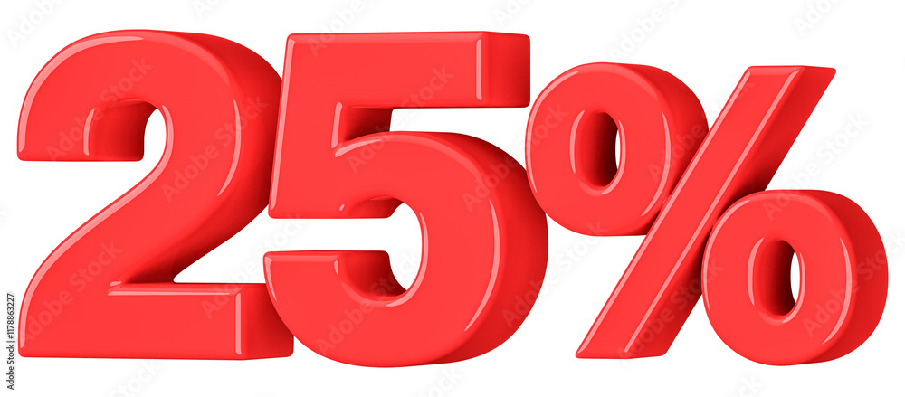 25 Percent Off Sale Number Red 3D illustration 25 Percent Off Sale Number Red 3D illustration