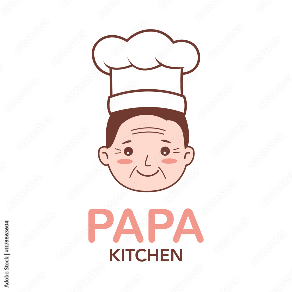 Cute papa kitchen restaurant, bakery or cafe chef logo in flat design. Cute papa kitchen restaurant, bakery or cafe chef logo in flat design.