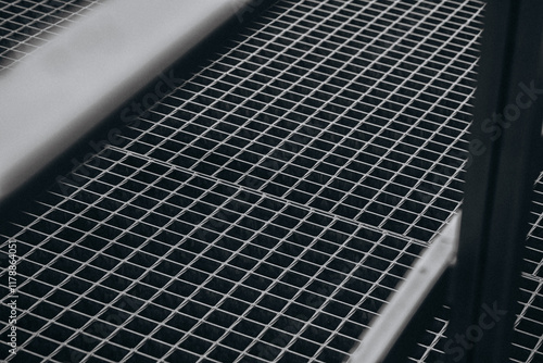 Φωτογραφία Grid flooring in an industrial space featuring metal grating and structured patt