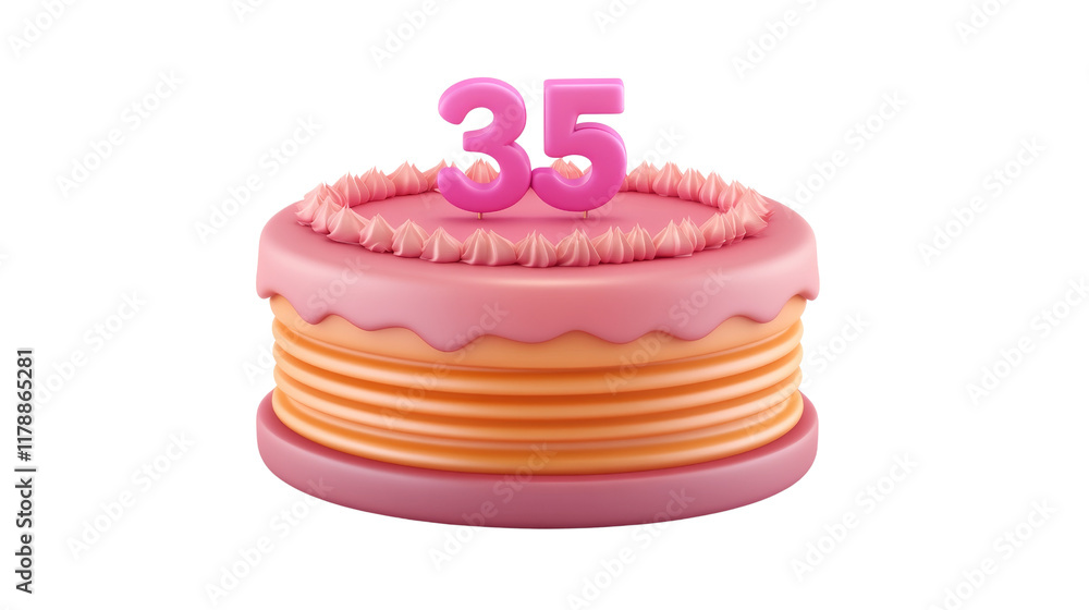 birthday cake concept. Birthday cake with the number 35 on top in a pink and orange design. birthday cake concept. Birthday cake with the number 35 on top in a pink and orange design.
