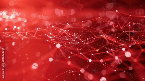 Red abstract technology background with connection lines and dots. 3d rendering