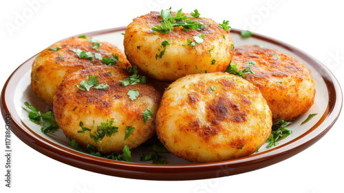 Aloo Tikki on a plate isolated on transparent png background. photo