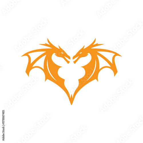 Creative Minimalist Dragon Love Logo Design Vector Illustration