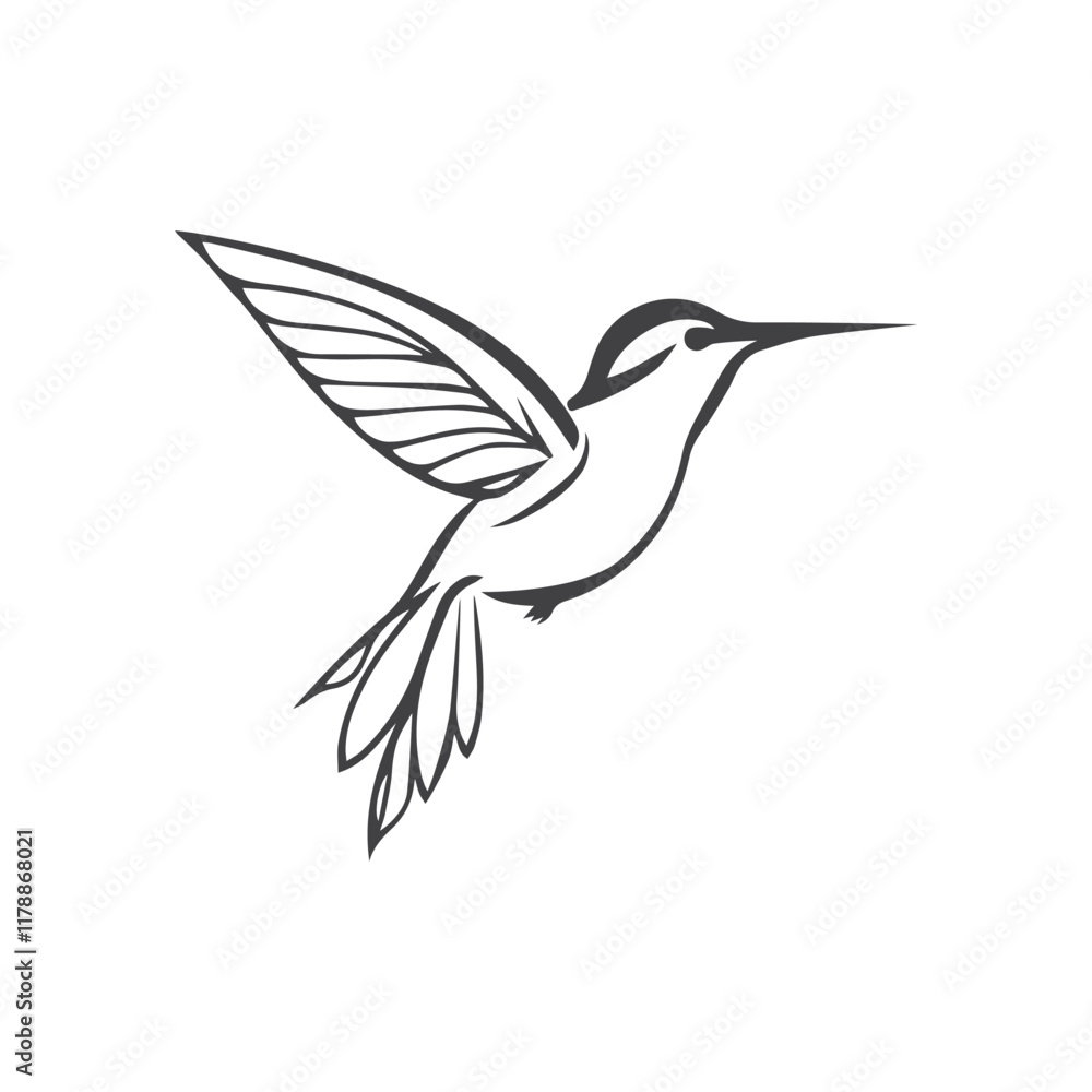 Obraz premium Creative Minimalist Leaf Hummingbird Logo Design Silhouette Vector Illustration