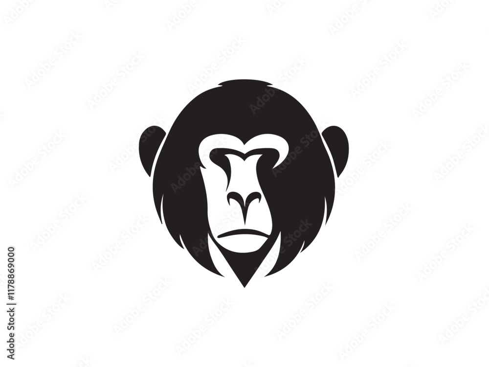 Obraz premium Baboon silhouette. Black Baboon silhouette isolated on white background. Baboon head black silhouette. Baboon head icon vector illustration.