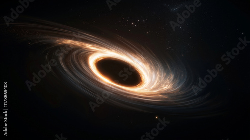 Wormhole Effect Near Black Hole with Glowing Edges and Streaked Stars photo