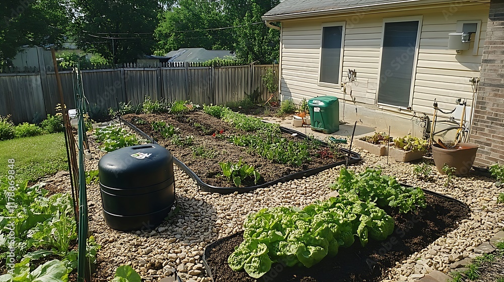 Vibrant Backyard Vegetable Garden in Summer Vibrant Backyard Vegetable Garden in Summer