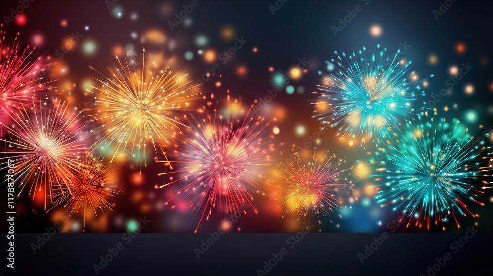 Naklejka premium Vibrant Colorful Fireworks Display with Abstract Background for Celebratory Events and New Year Celebrations