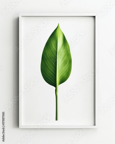 Simple eco message poster, bold text on a white background with a single vibrant green leaf accent photo