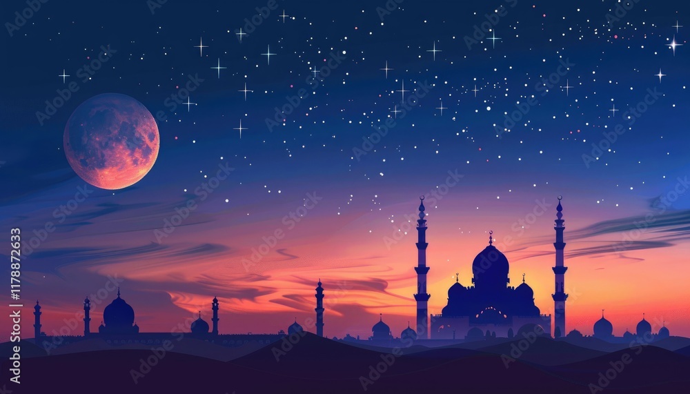 Obraz premium Majestic Mosque Silhouette Under Starlit Night Sky