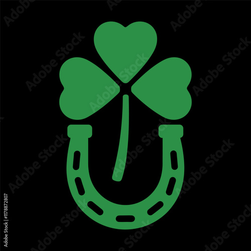 Green Shamrock and Horseshoe Luck Symbol