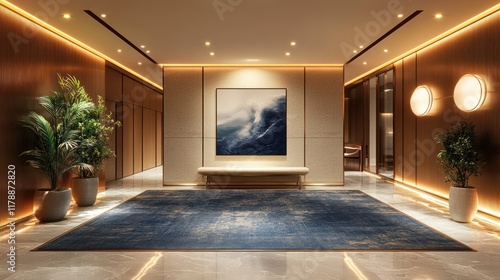 Wallpaper Mural A modern lobby featuring elegant design, artwork, and plants for a welcoming atmosphere. Torontodigital.ca