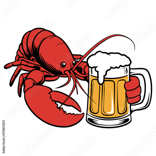 Red Lobster Holding Beer Mug Illustration