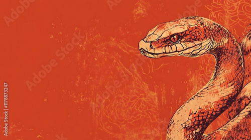 Serpentine Gaze: An Intricate, Warm-toned Snake Illustration photo